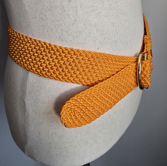 Ralph Lauren New Orange Woven Knit Gold Double O-ring Wide Buckle Belt Medium - Picture 4 of 9